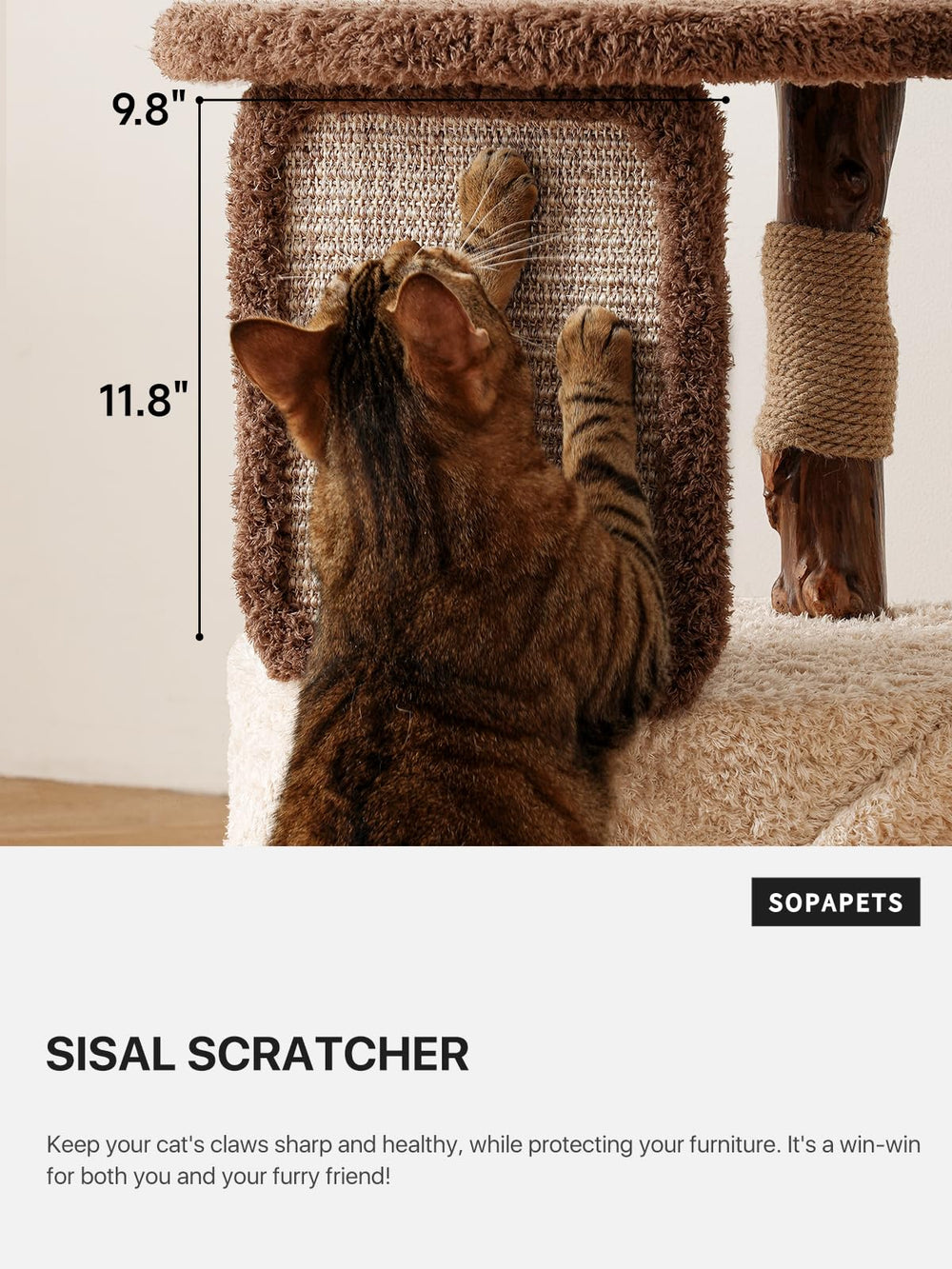Sopapets cat-tree large-cat-use accommodates adult indoor cats with room to relax.