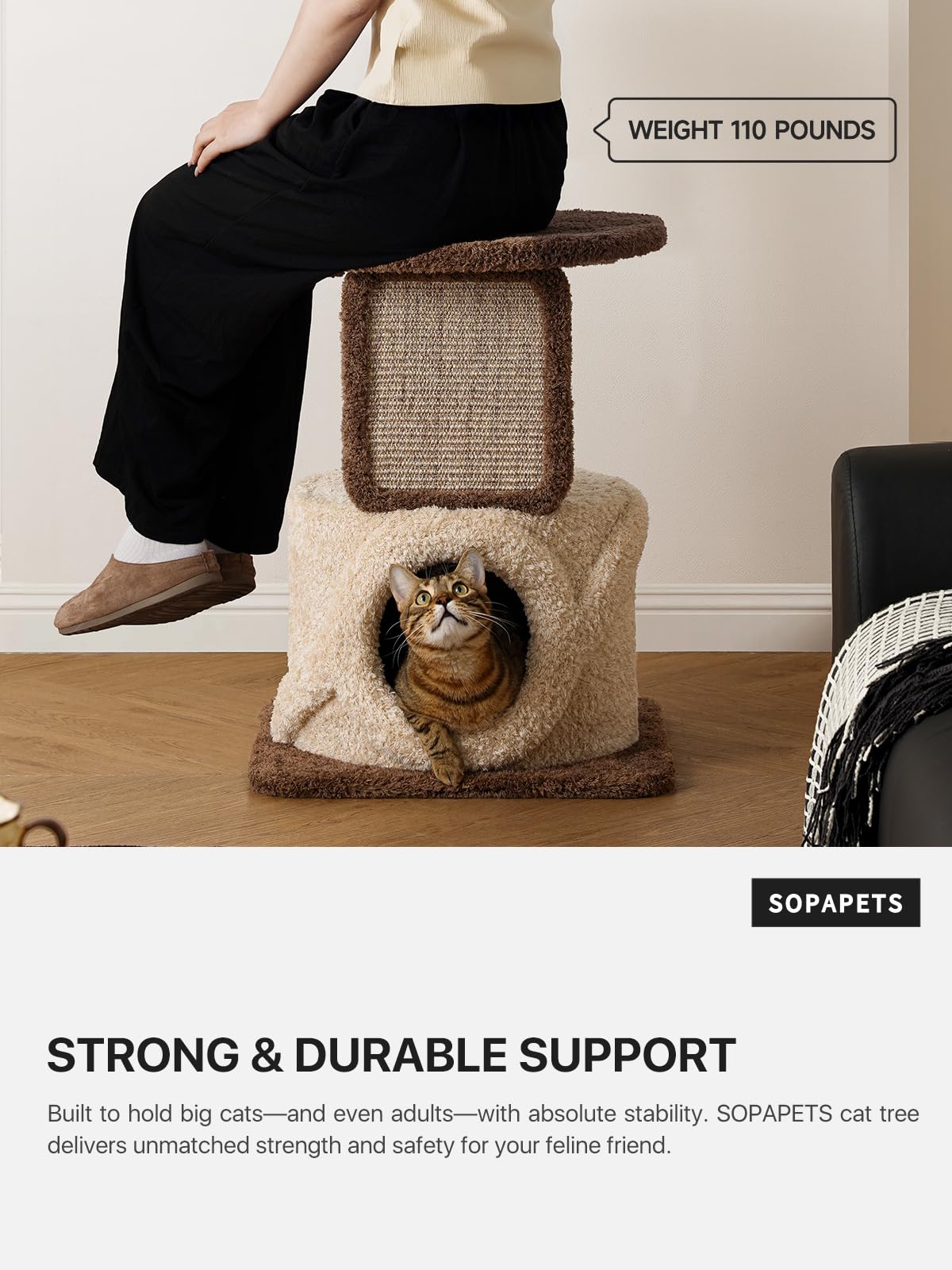 Sopapets cat-tree spacious platform invites big cats to stretch and nap.