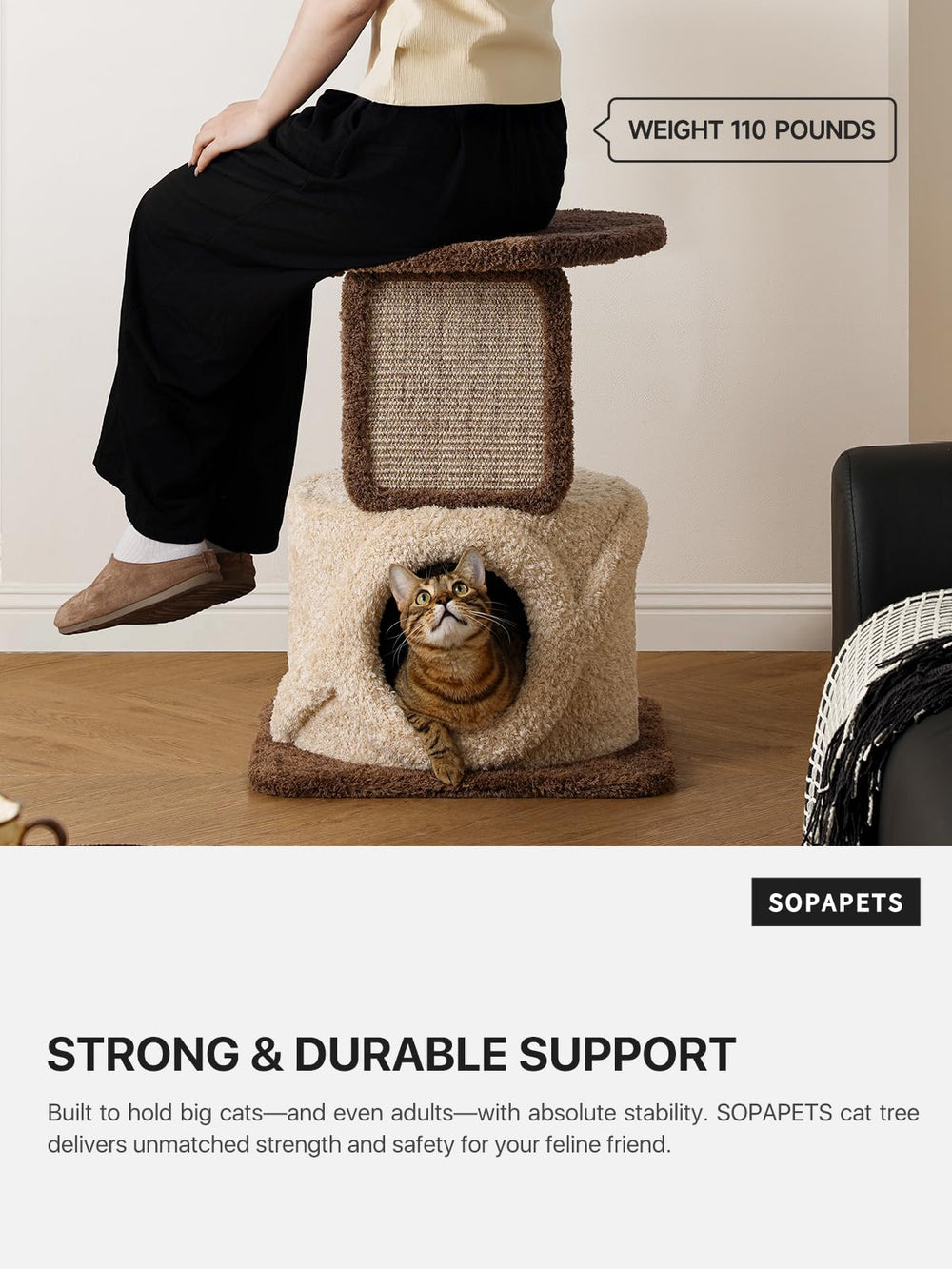 Sopapets cat-tree spacious platform invites big cats to stretch and nap.