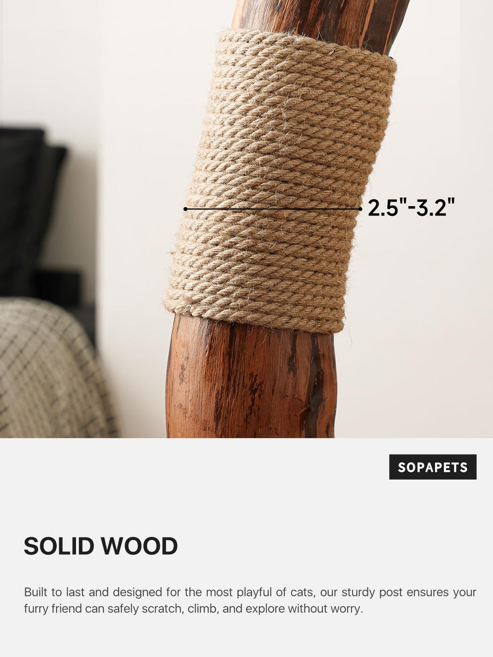 Sopapets cat-tree thick posts enhance stability during energetic indoor play.