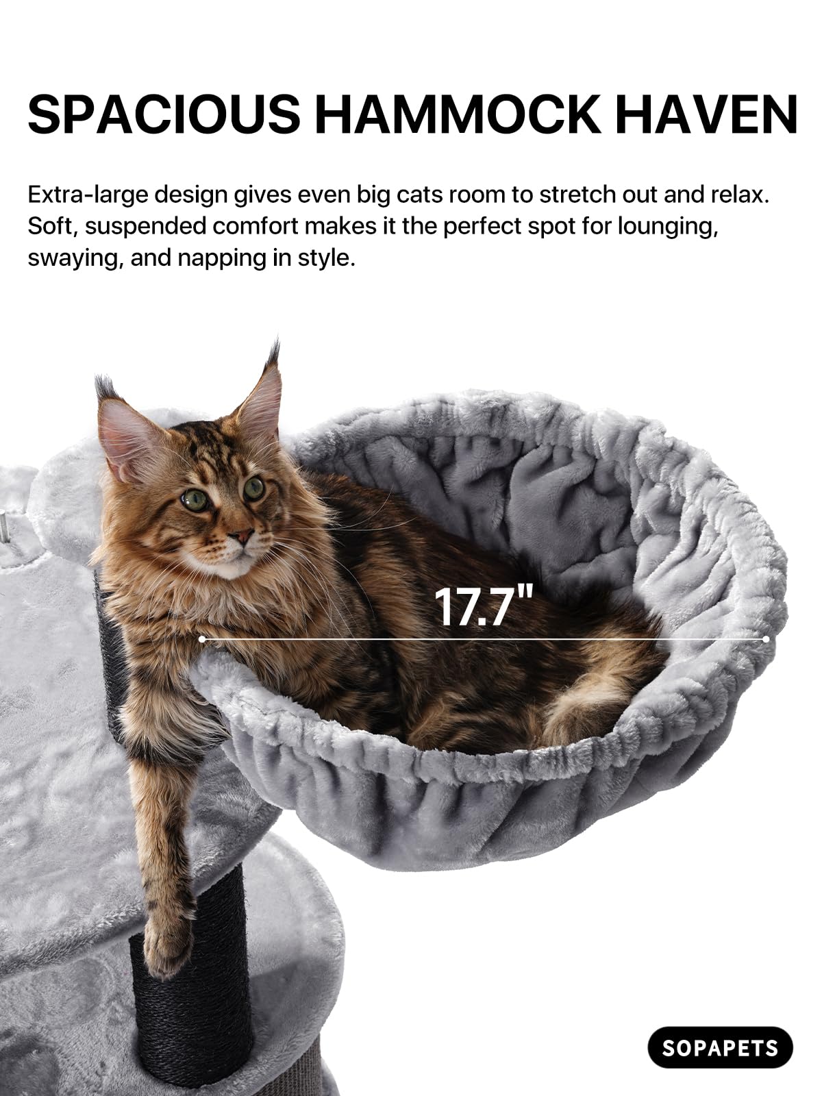 Sopapets premium cat tree with removable soft cushion for cozy naps.