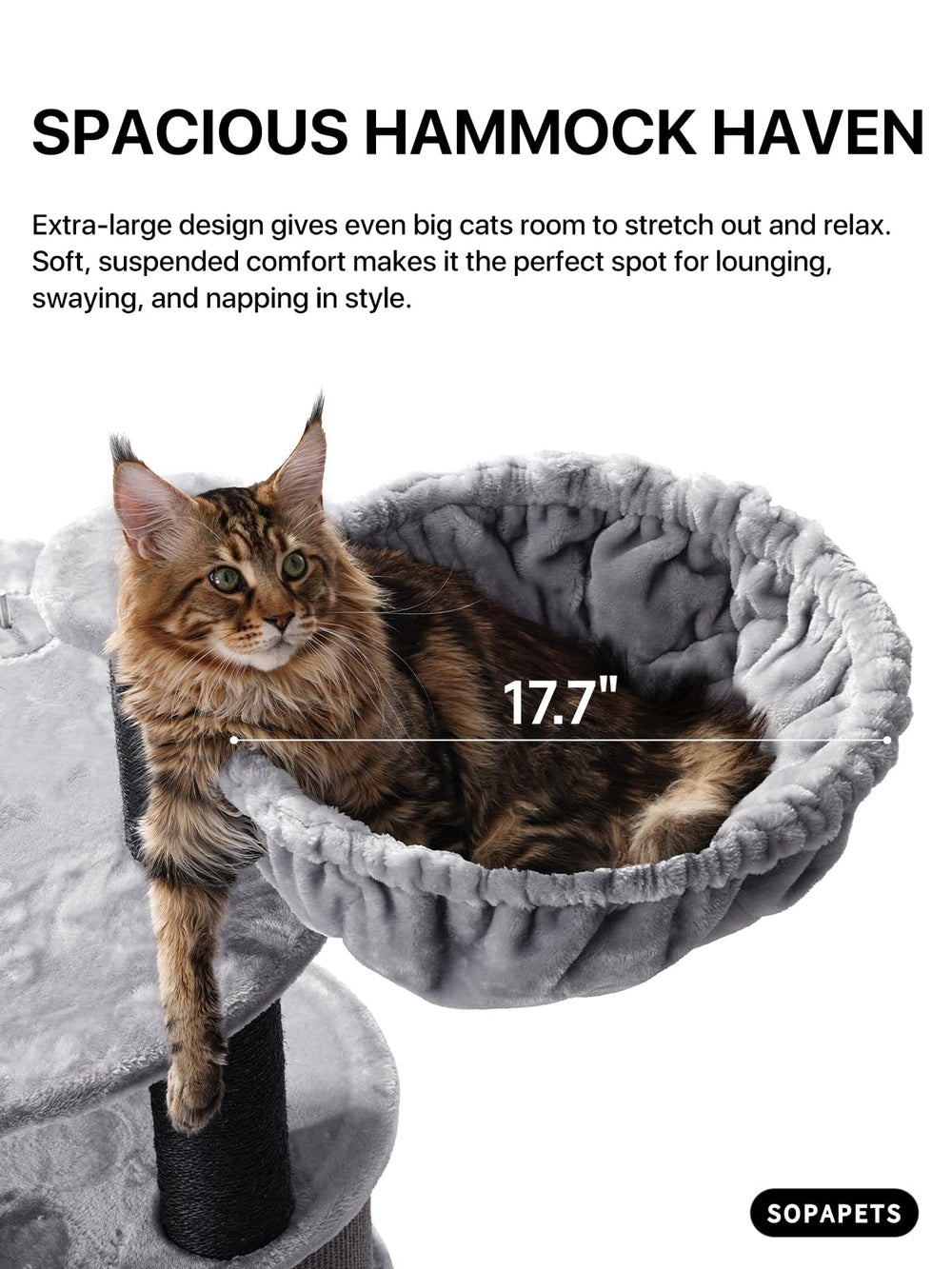 Sopapets premium cat tree with removable soft cushion for cozy naps.