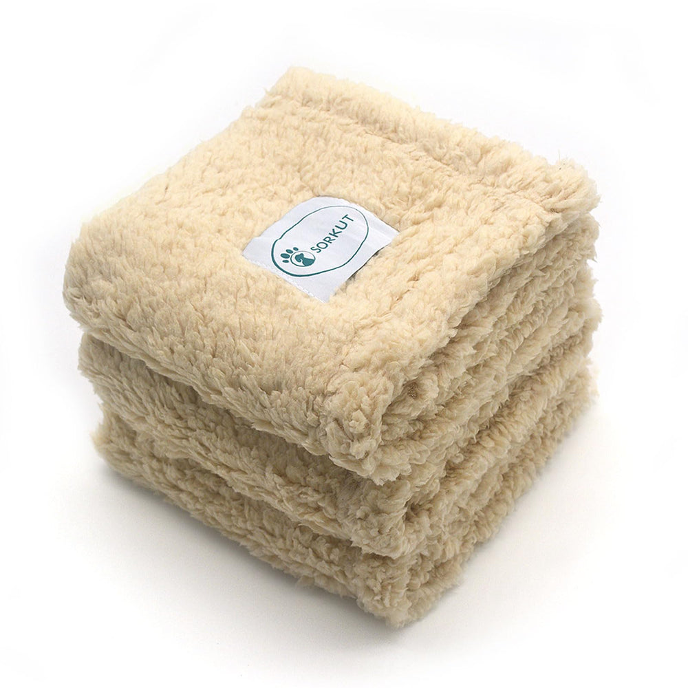 SORKUT 3-pack dog blankets beige, with soft fleece for cozy naps.