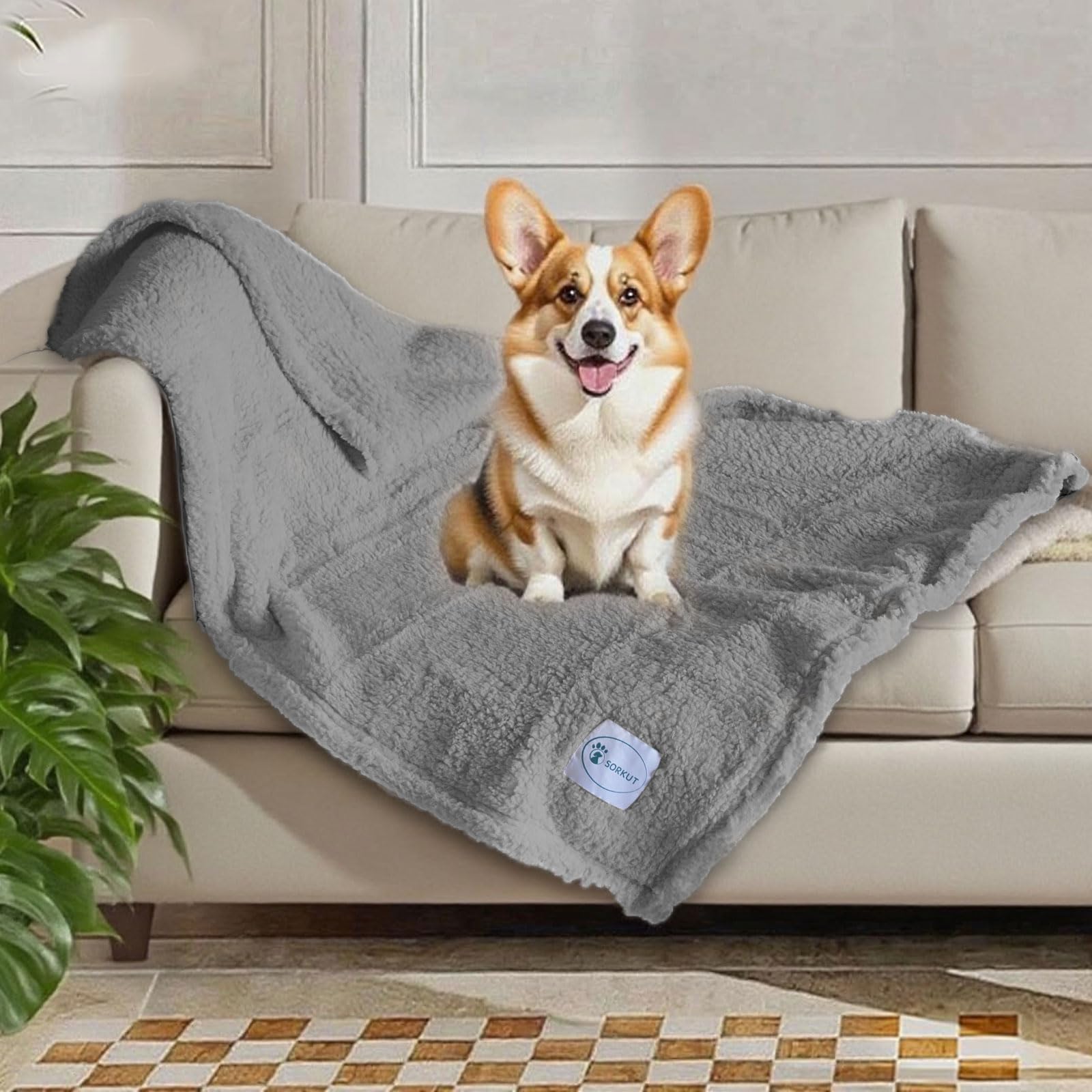 SORKUT paw-print design blanket adds style while protecting furniture.