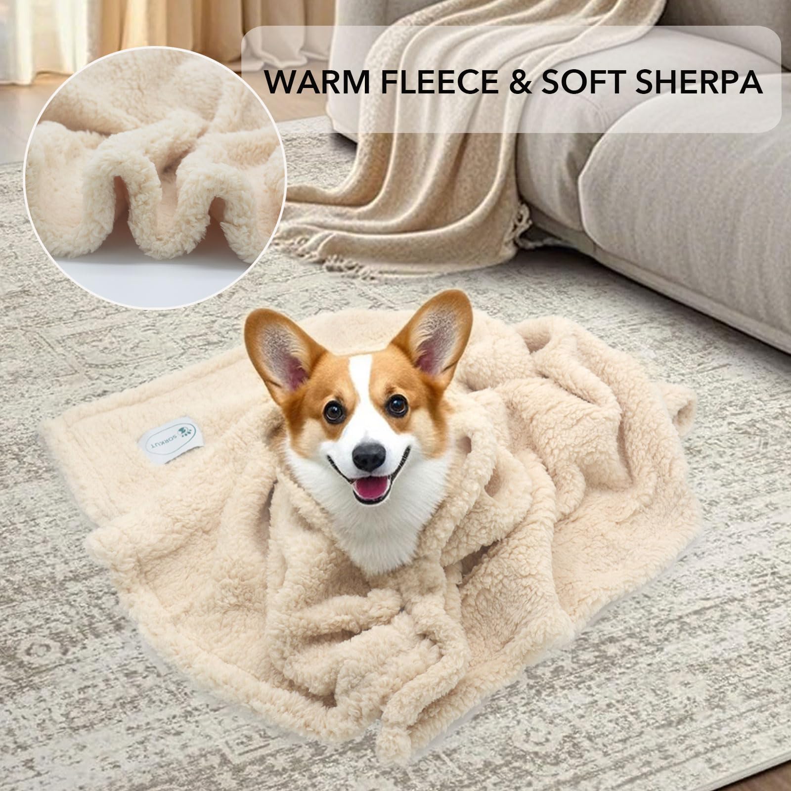 SORKUT dog blanket machine-washable beige for easy care.