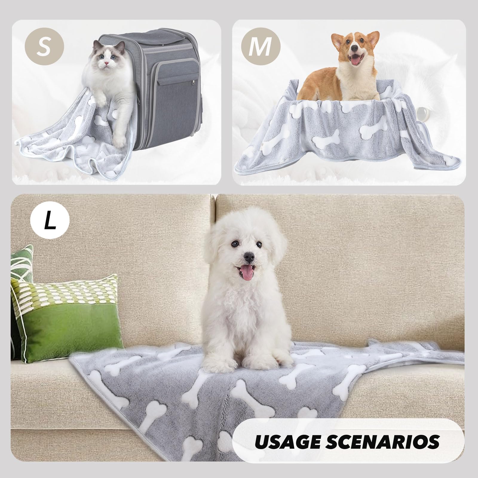 SORKUT gray pet blanket plush fleece for couch lounging.