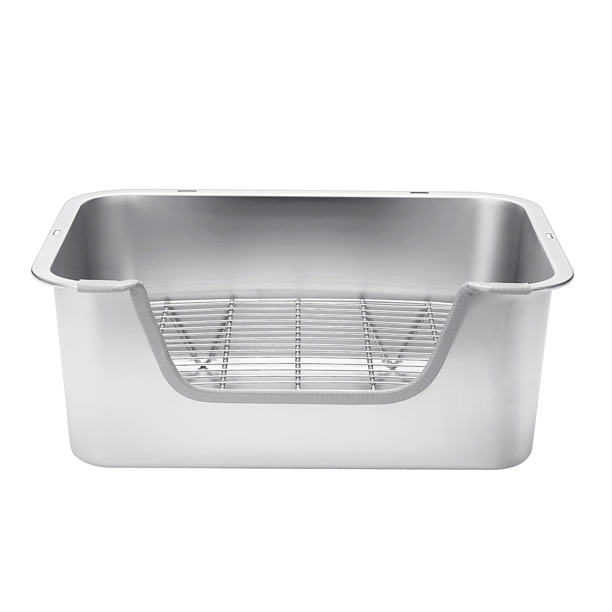 Sorstrem stainless steel sifting litter box grid closeup reveals smooth surface for stain-free cleaning