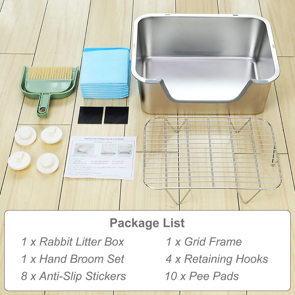 Sorstrem stainless steel sifting litter box hook system closeup demonstrates secure attachment to the cage