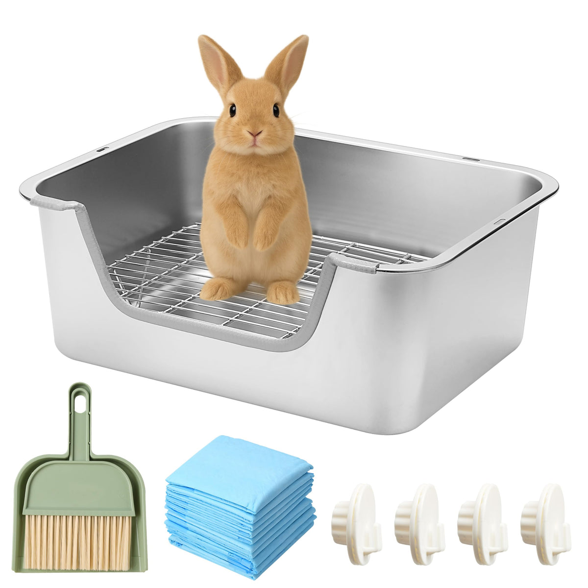 Sorstrem stainless steel sifting litter box rabbit front view shows spacious area for comfortable littering