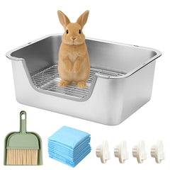 Sorstrem stainless steel sifting litter box rabbit front view shows spacious area for comfortable littering