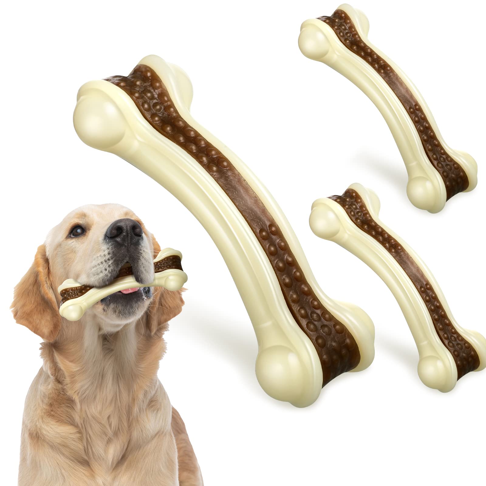 Sosation 3-pack chew toys large bone provides durable chewing for strong chewers.