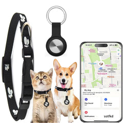 sotfkd cat-tracker collar on a pet showing GPS location for peace of mind