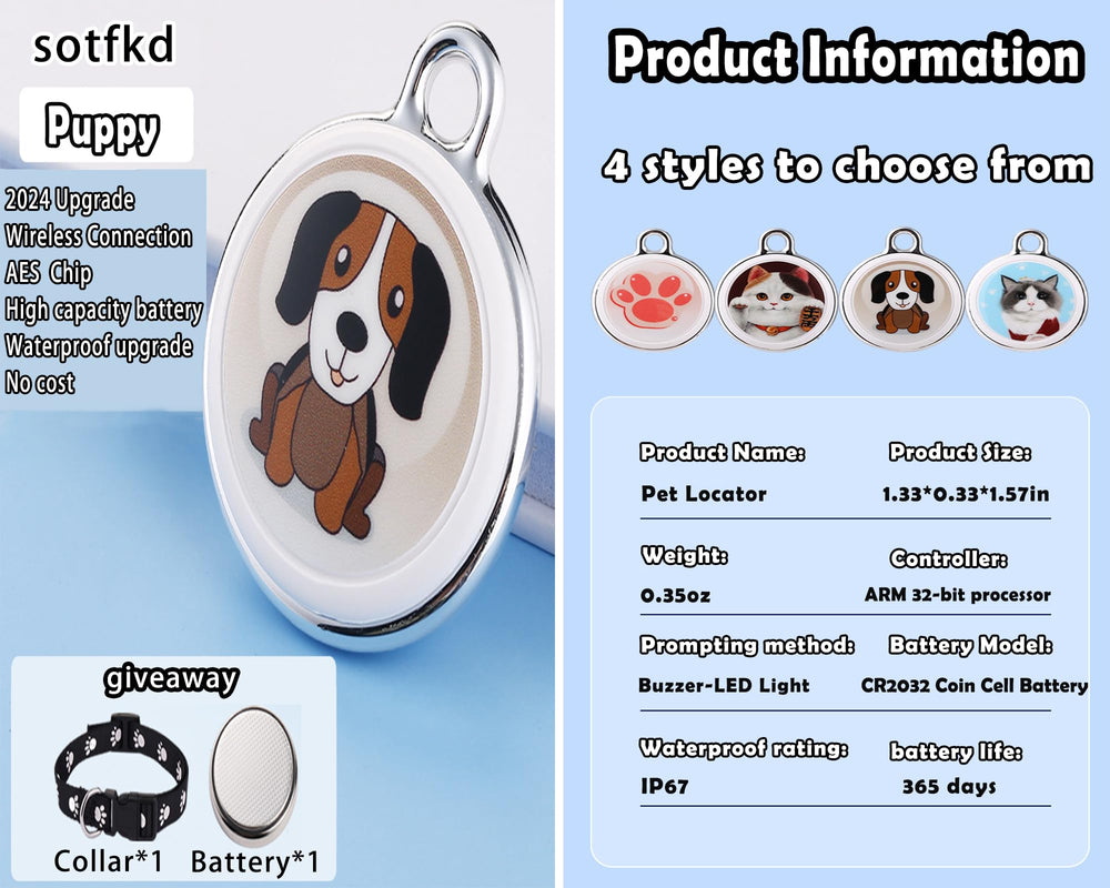Sotfkd packaging includes collar, tracker, batteries, and manual.