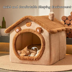 Sothuba cat bed cave plush interior with removable cushion for easy cleaning.