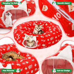 Soulchen Christmas cat tunnel bed folded-compact demonstrates easy storage during travels
