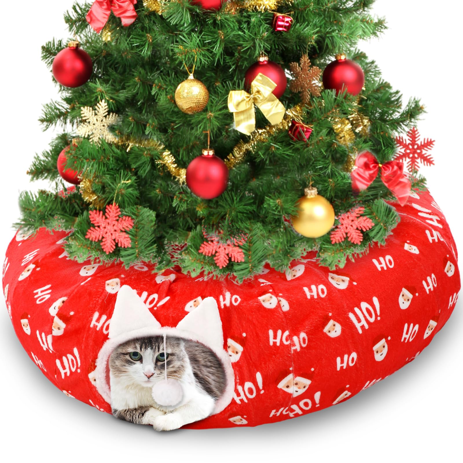 Soulchen Christmas cat tunnel bed front view shows festive design and cozy resting space