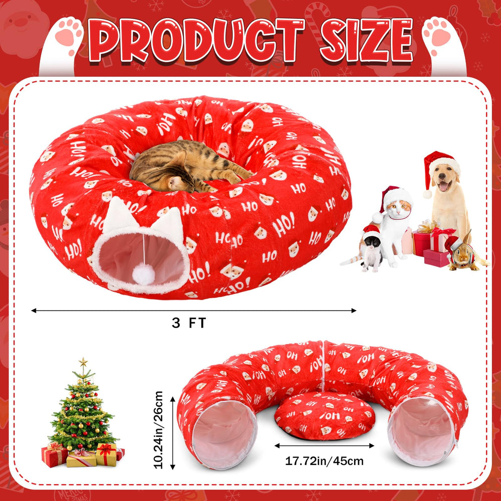 Soulchen Christmas cat tunnel bed side view emphasizes plush lining for warmth