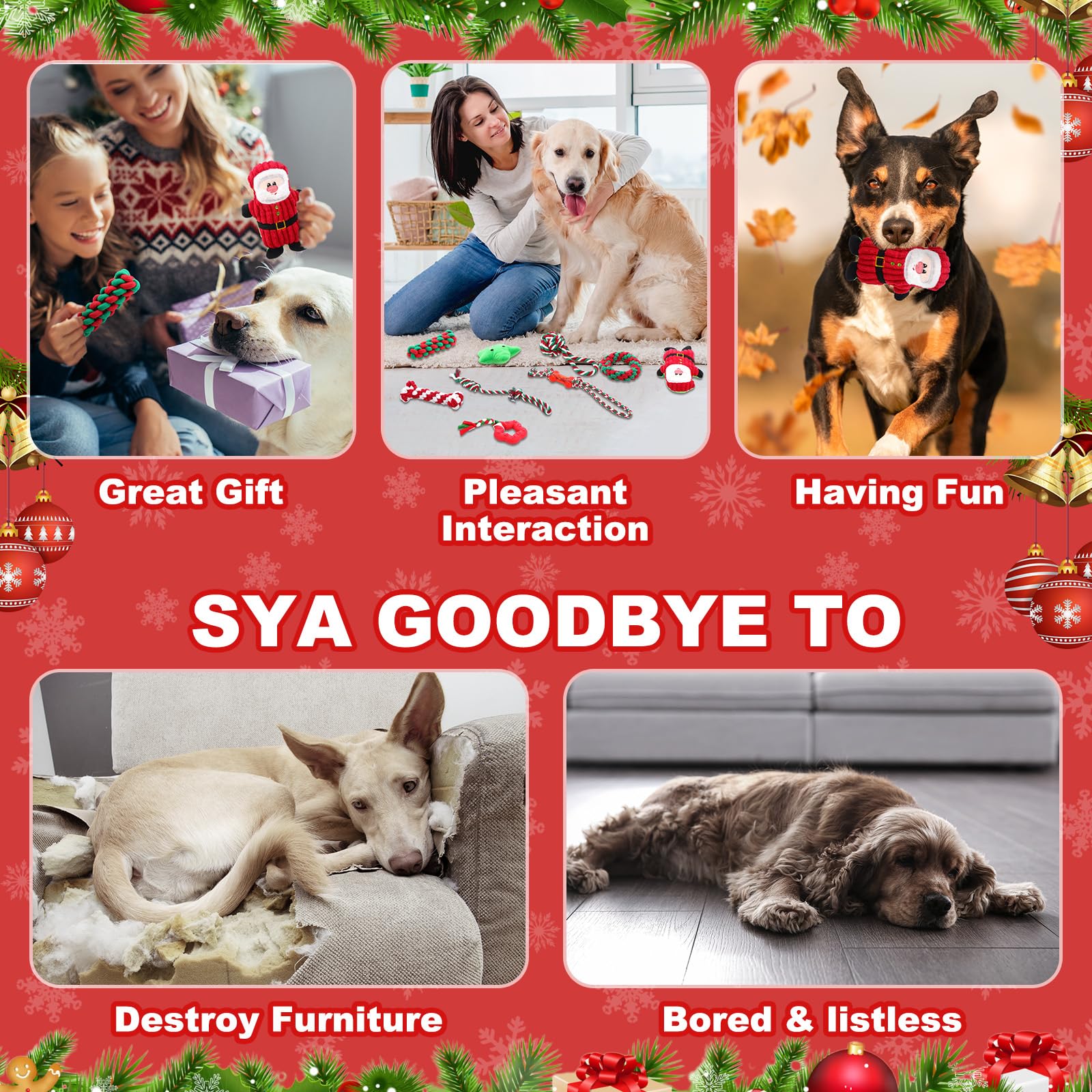 Soulchen Merry Christmas gift bag with ten festive dog toys for gifting