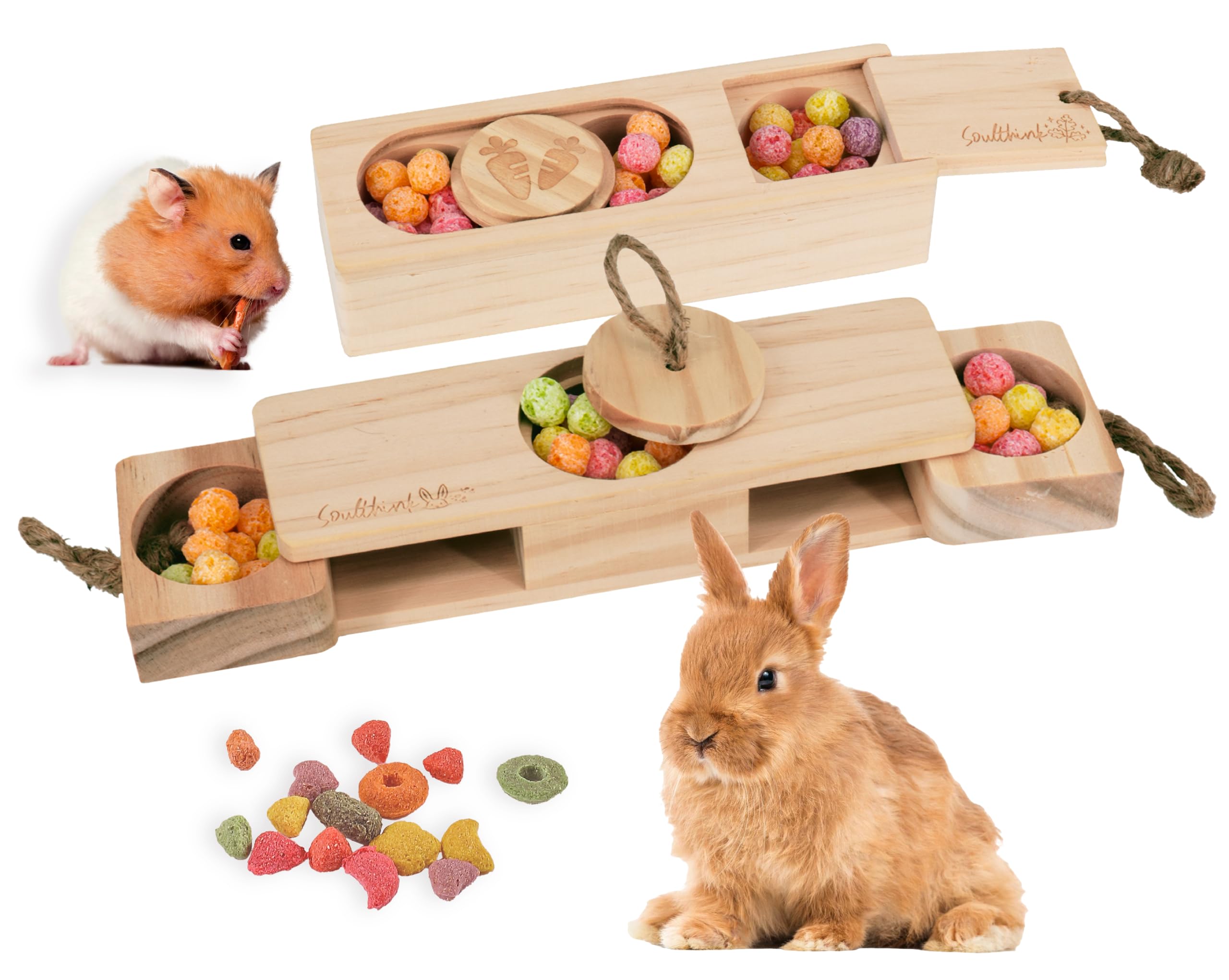 SoulThink advanced wooden rabbit toy with drawer promotes natural digging and chewing play.
