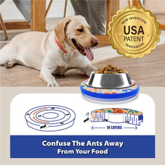 SoulThink ant proof bowl tray on floor reduces countertop mess during feeding.