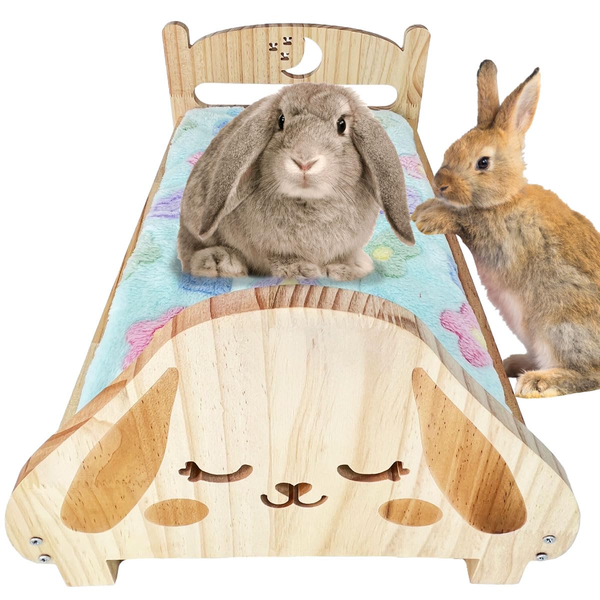 SoulThink floppy-ear wooden rabbit bed assembly highlights quick setup and secure structure.