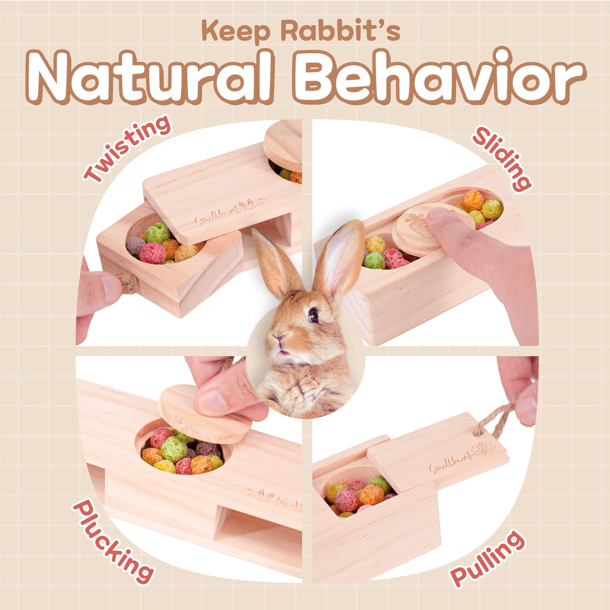 SoulThink surprise-box foraging bonus keeps rabbits engaged and avoids boredom.