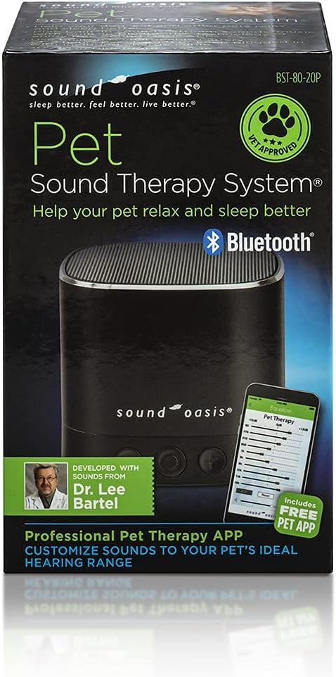 Sound Oasis device providing comfort for dogs and cats during storms.