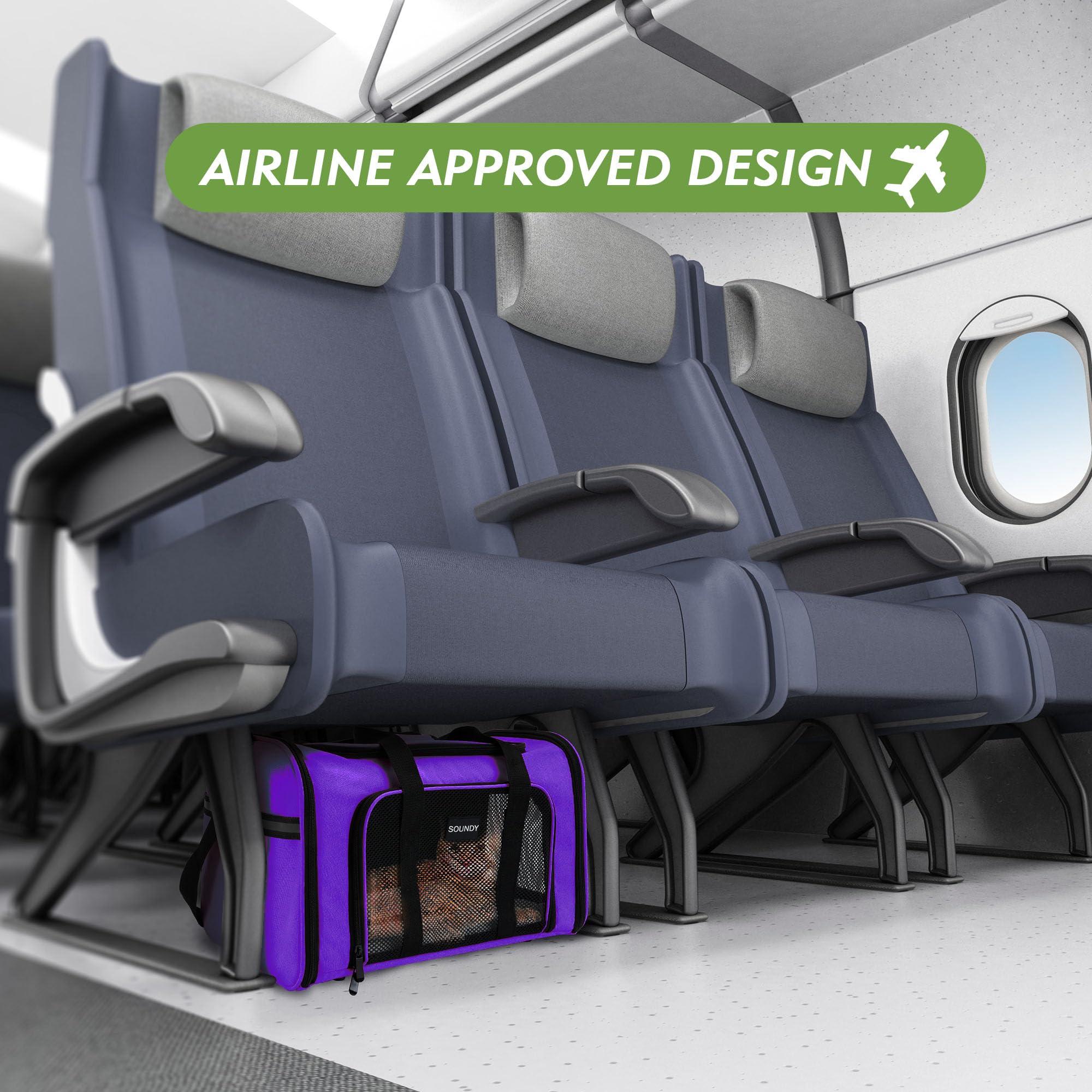 Soundy carrier with shoulder strap and trolley slot aids hands-free travel.