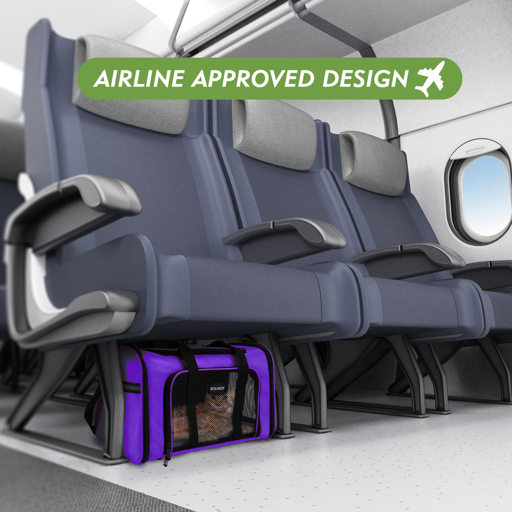 Soundy carrier with shoulder strap and trolley slot aids hands-free travel.