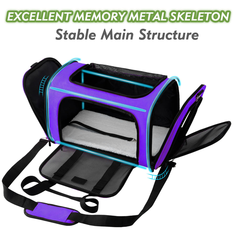Soundy dog carrier medium purple side mesh highlights breathable ventilation for pets.