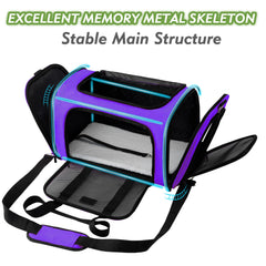 Soundy dog carrier medium purple side mesh highlights breathable ventilation for pets.