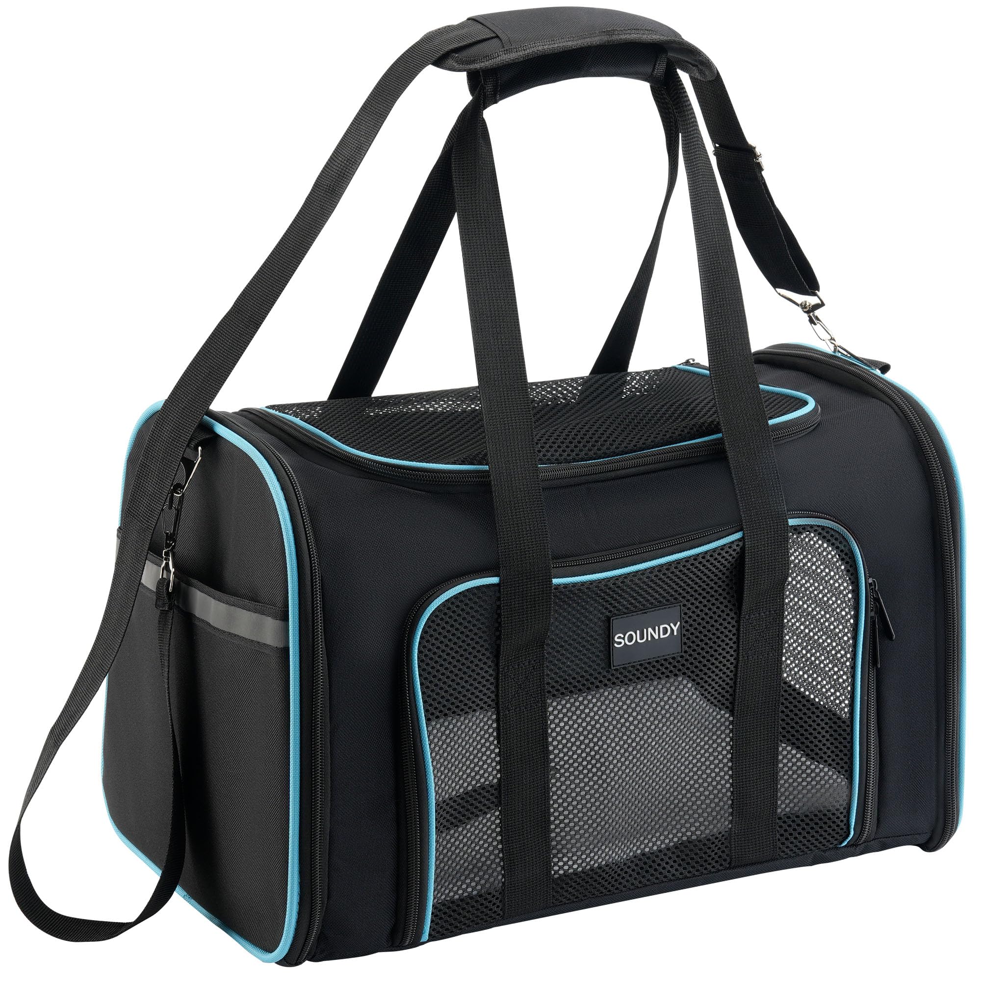 Soundy dog carrier top view highlights reinforced frame for steady travel