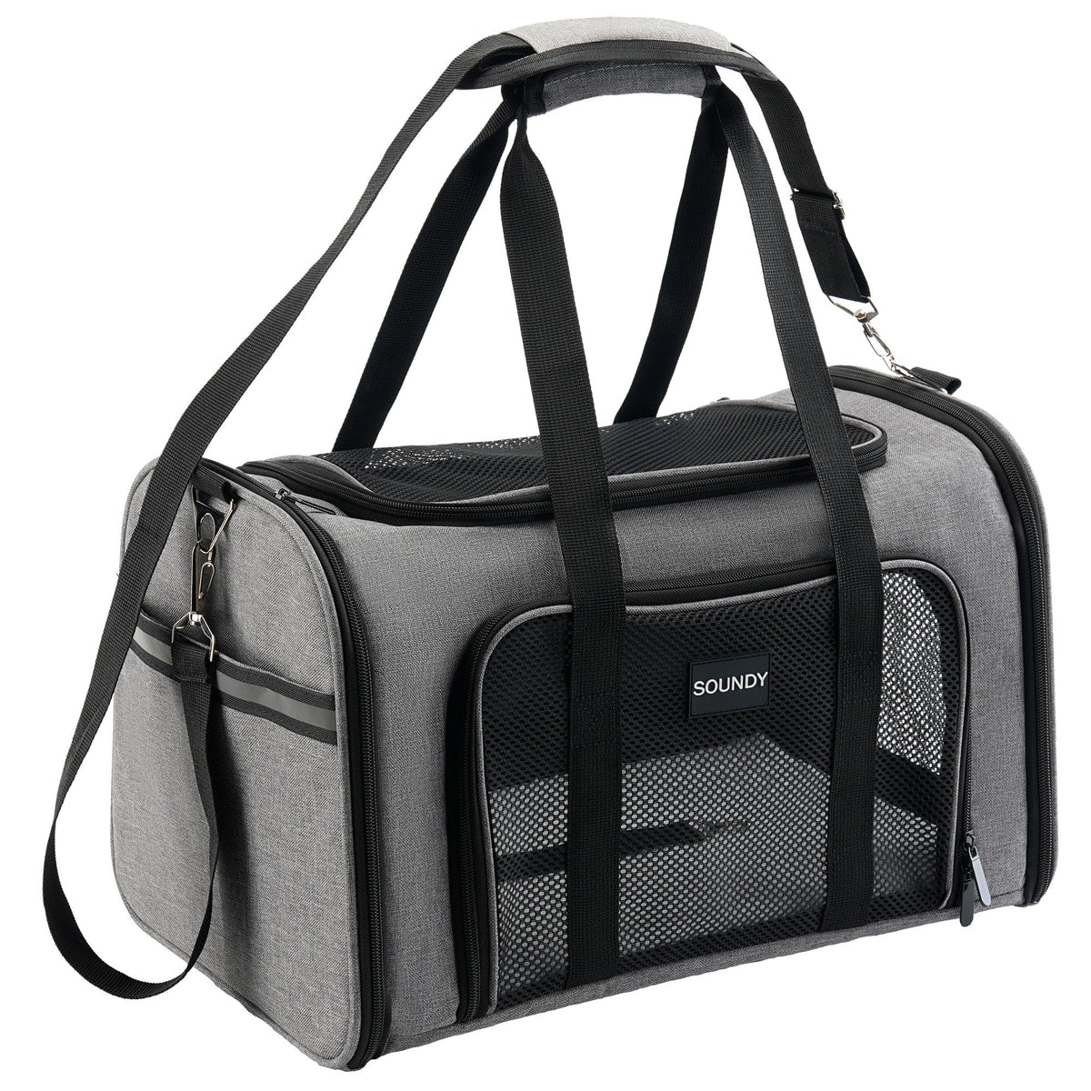 Soundy large cat carrier with 20x13x13 inch footprint for pets up to 25 lbs.