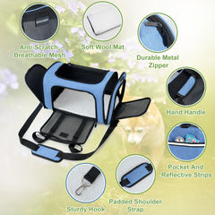 Soundy large cat carrier folded for storage demonstrates collapsible convenience