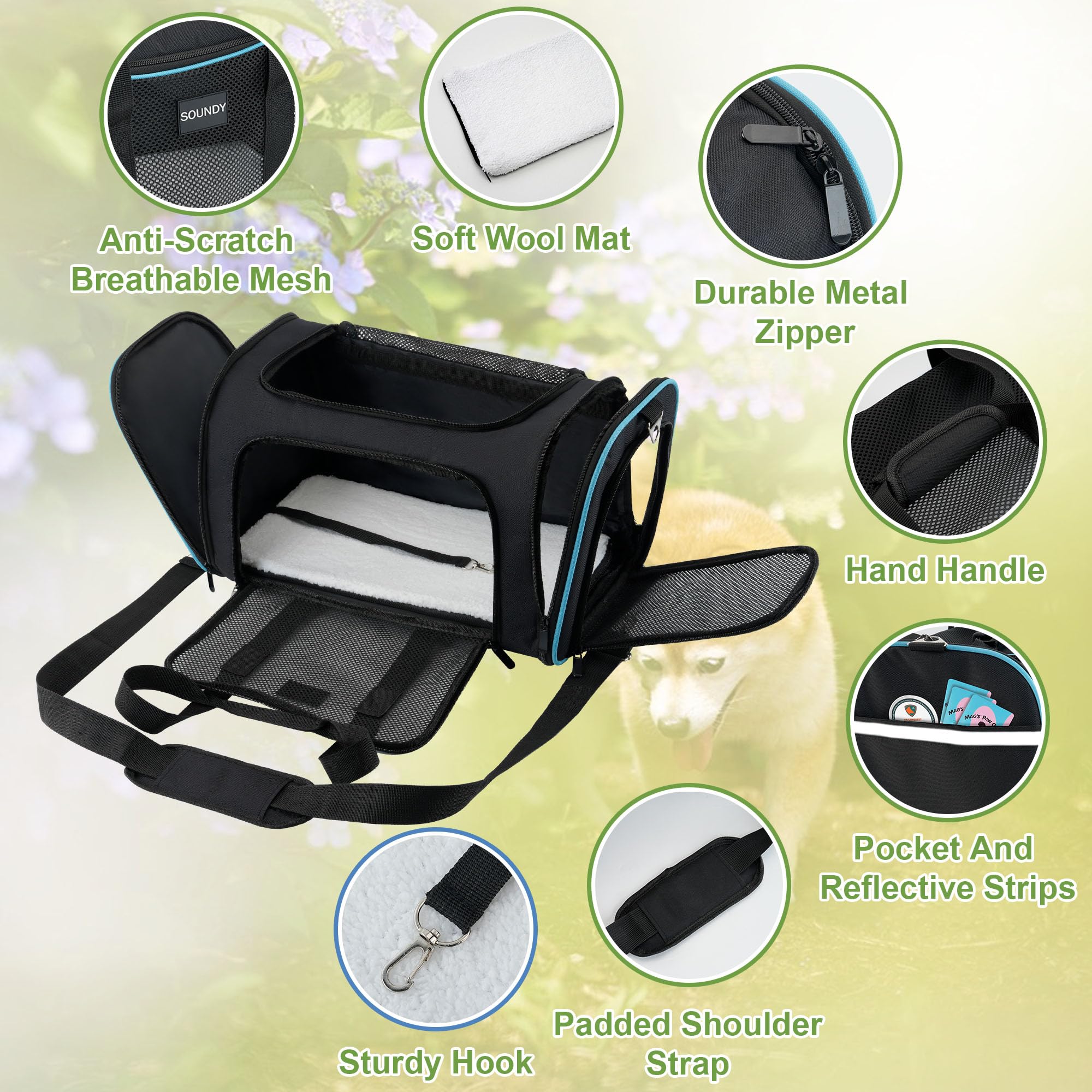 Soundy large cat carrier shoulder strap for hands-free transport