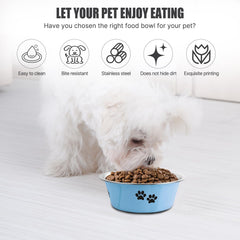 SOUXU stainless steel dog bowl blue bottom view emphasizes floor-sparing foot mat.