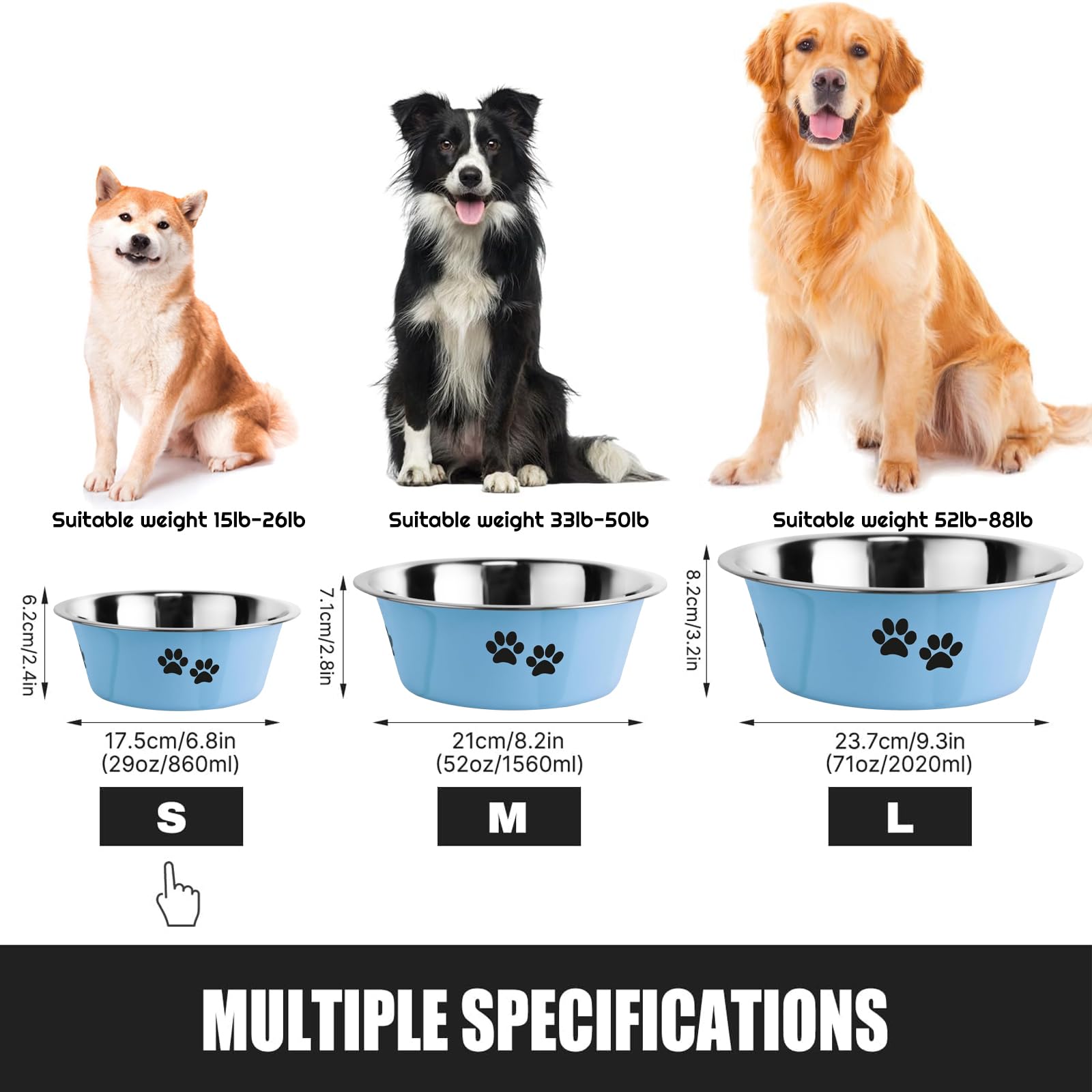 SOUXU stainless steel dog bowl blue easy-clean design supports quick hand-washing.
