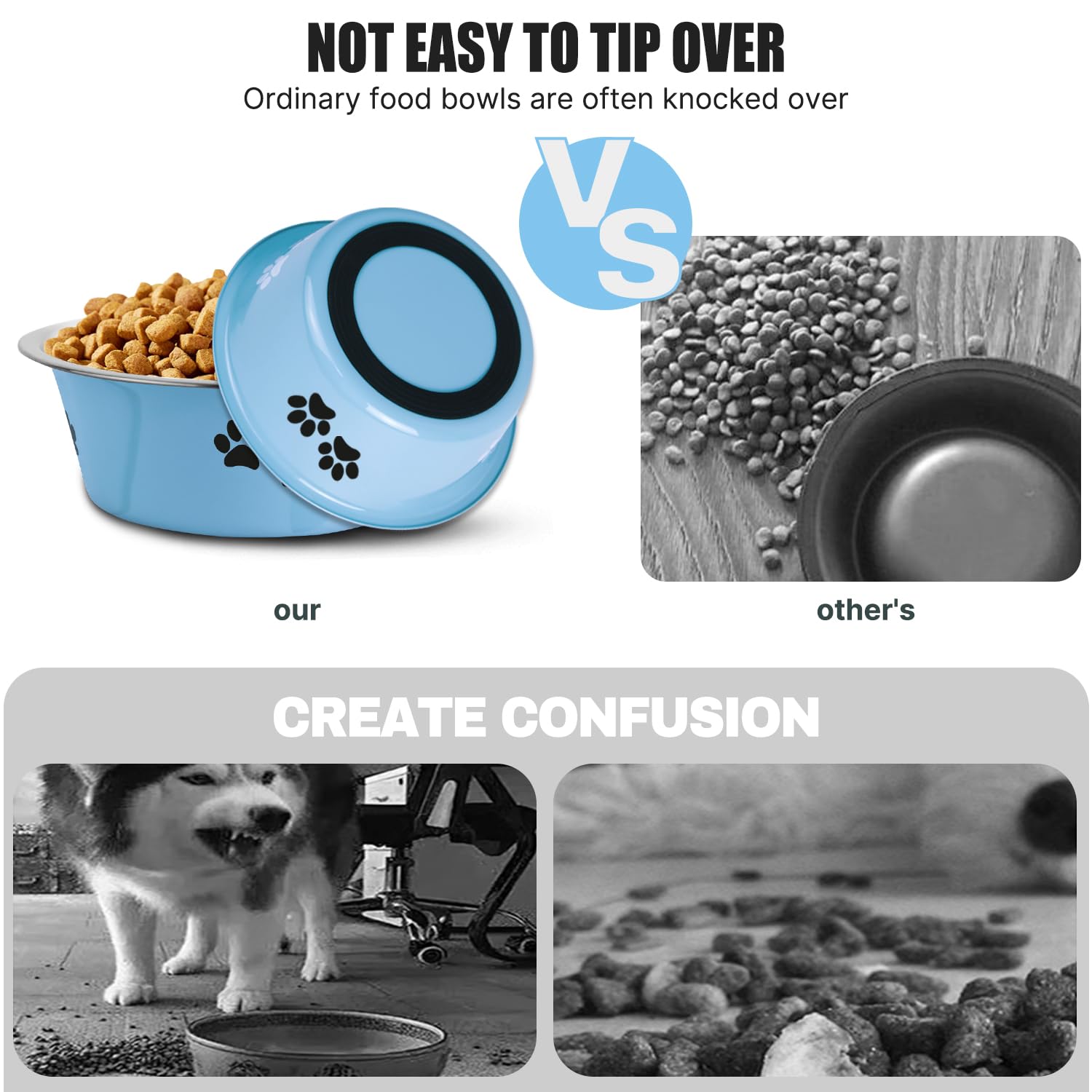 SOUXU stainless steel dog bowl blue insulated design helps maintain meal temperature.