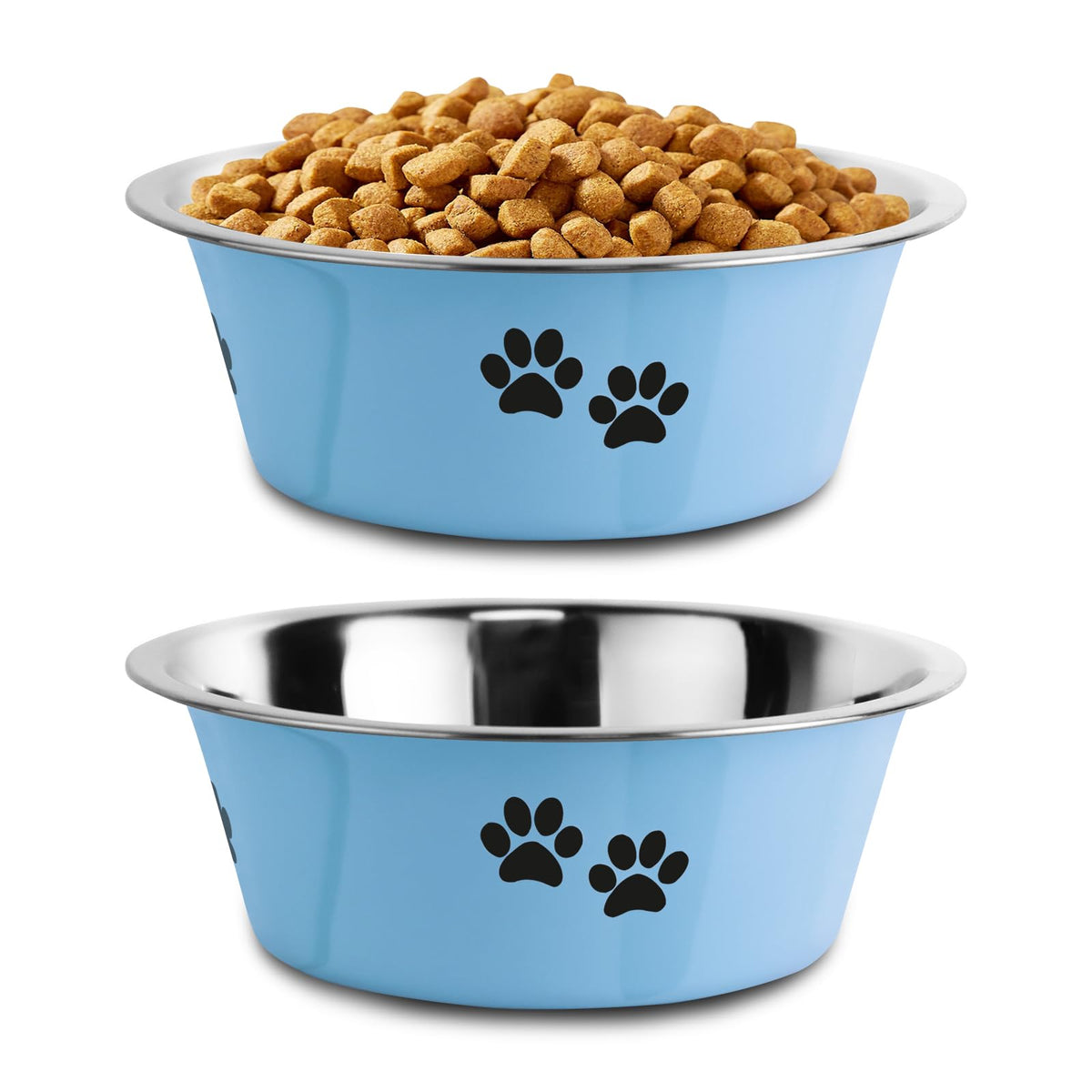 SOUXU stainless steel dog bowl blue top view highlights 29 oz capacity for small dogs.