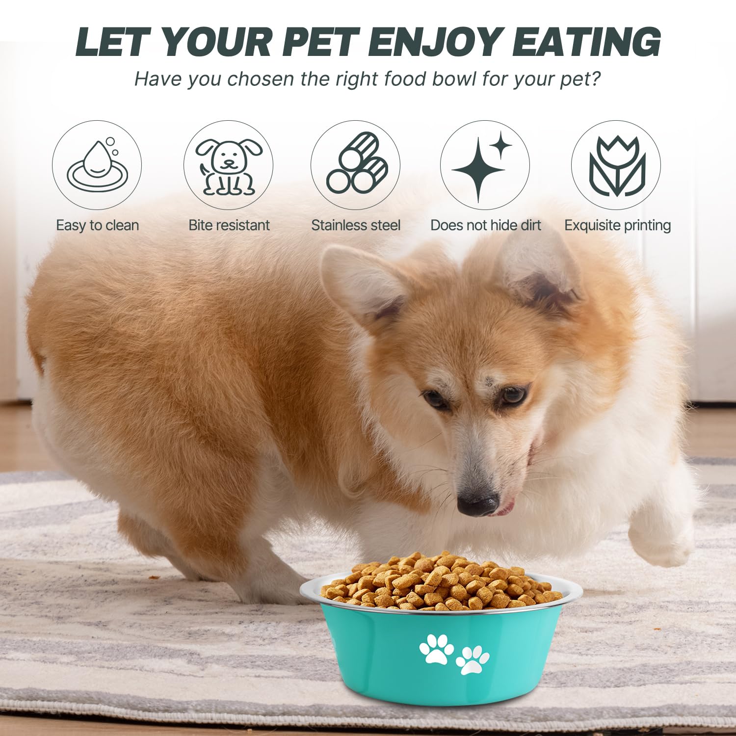SOUXU stainless steel dog bowl green floor protecting foot mat