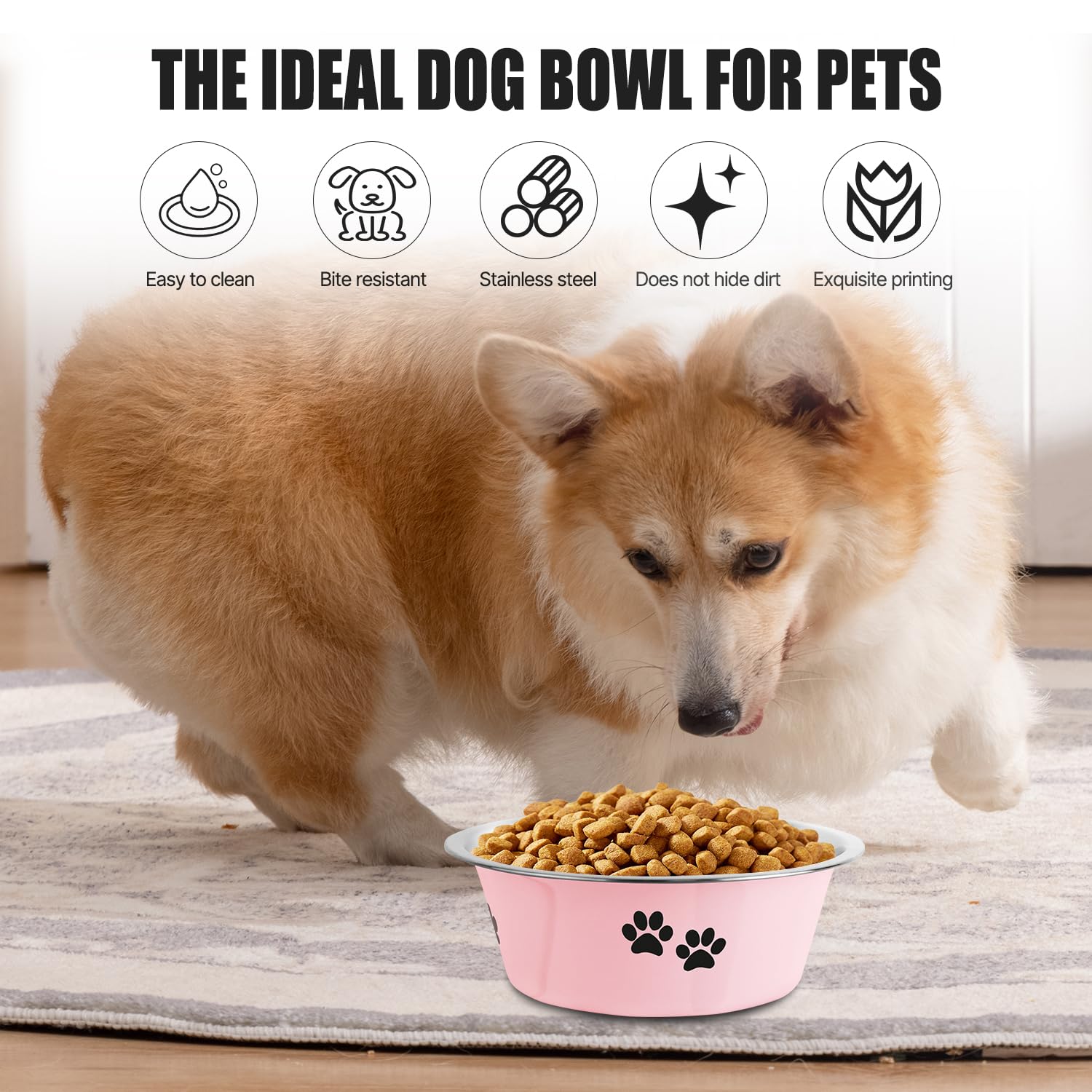 SOUXU pink bowl with non-slip base demonstrates floor-friendly stability during feeding.