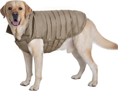 SPACE LION dog puffer jacket khaki back view with full coverage