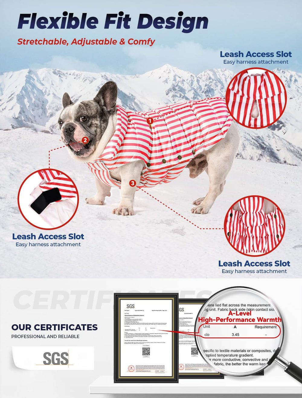 SPACE LION dog puffer jacket neck collar adjustment secure neck fit