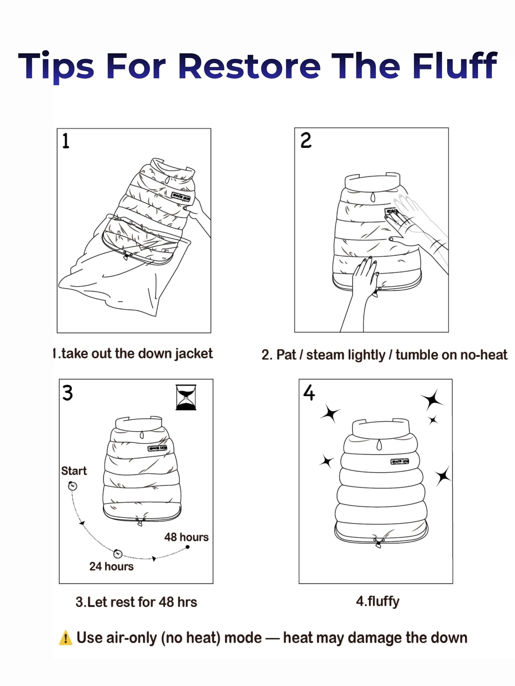 SPACE LION dog puffer jacket eco-friendly packaging returns to shape after 48-72 hours