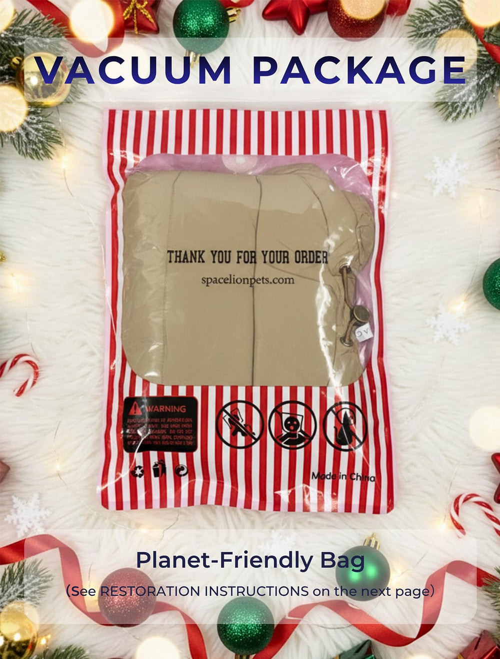 SPACE LION dog puffer jacket eco-friendly compressed packaging recovery after 48-72 hours