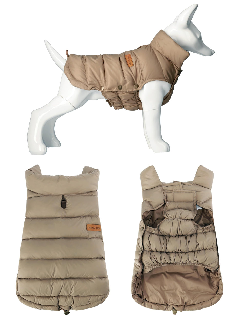 SPACE LION dog puffer jacket water-repellent finish for wet days
