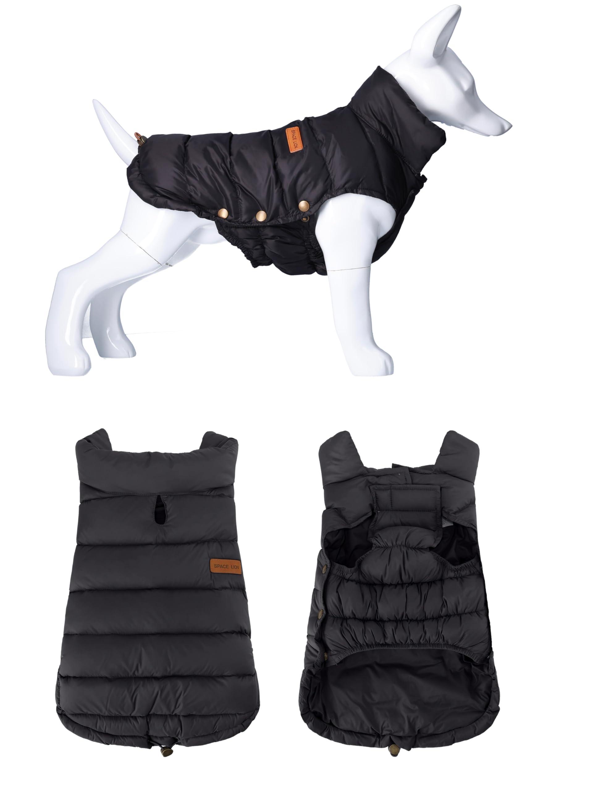 SPACE LION dog puffer jacket windproof texture provides protection in gusts.