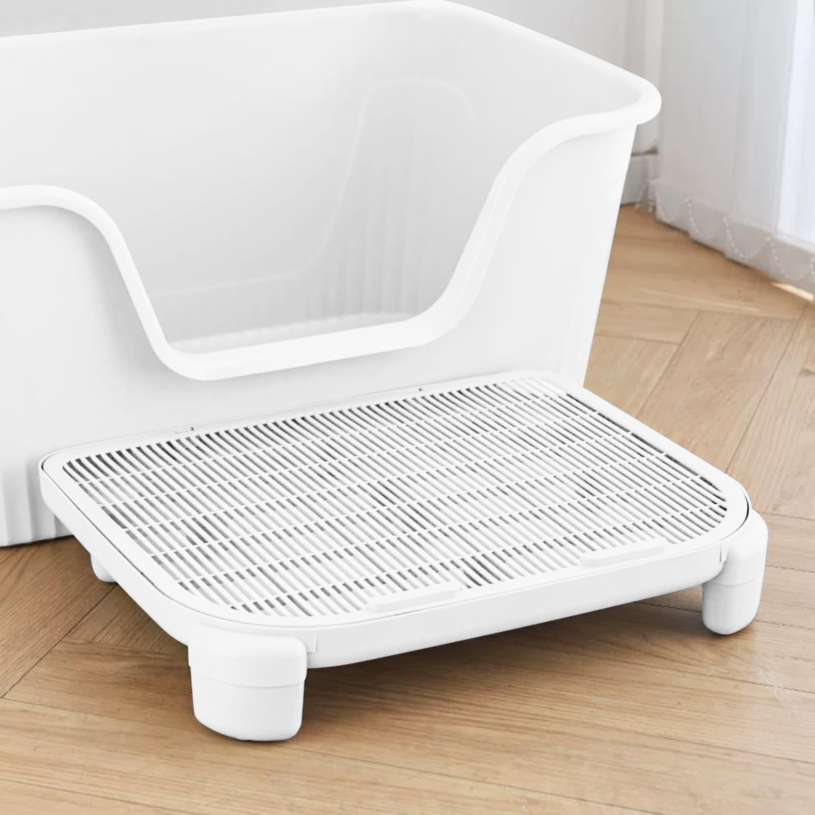 SpaceTime Cat Litter Mat dual-layer capture reduces litter scatter around the box.