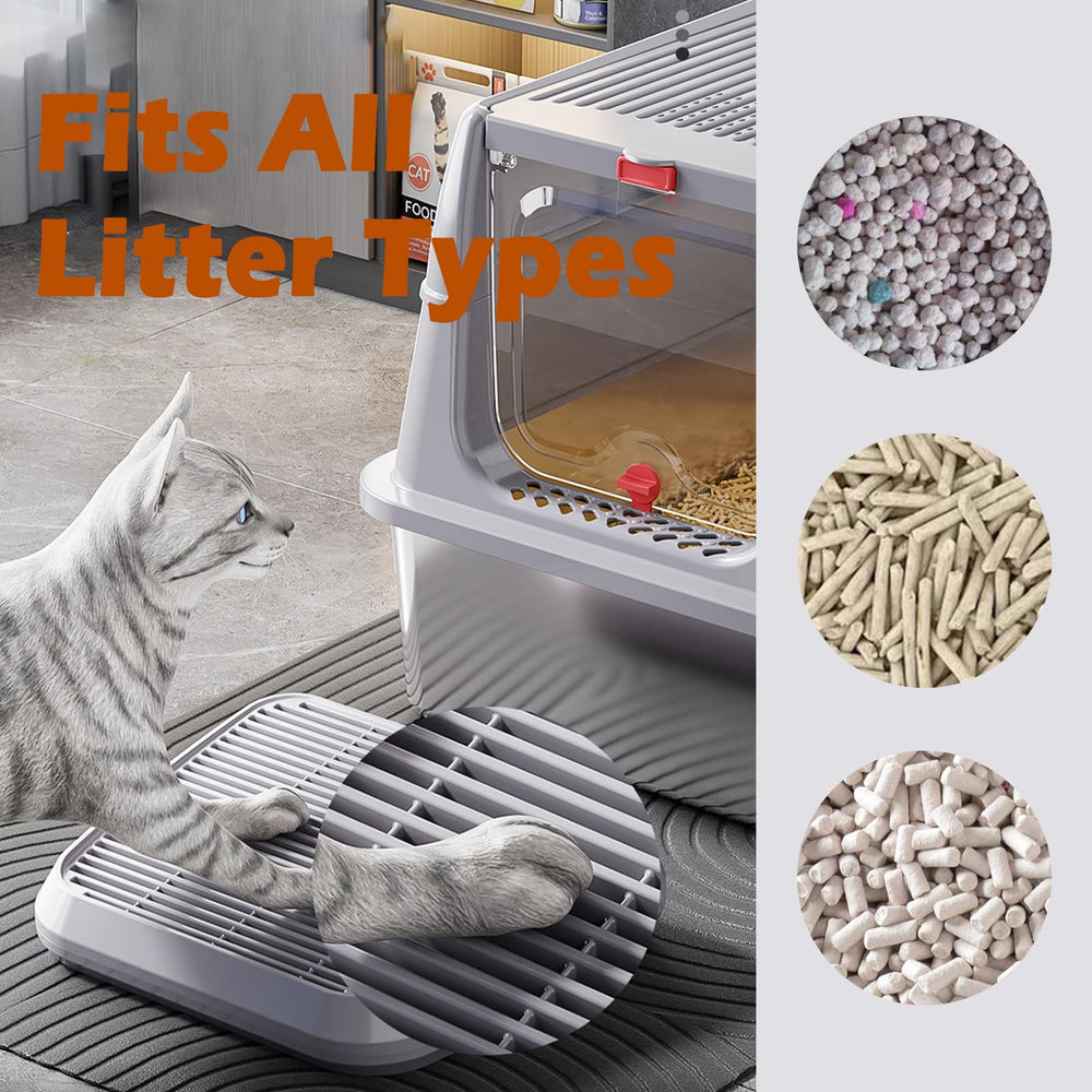 SpaceTime elevated cat litter mat non-slip-base keeps mat secure on slick floors.