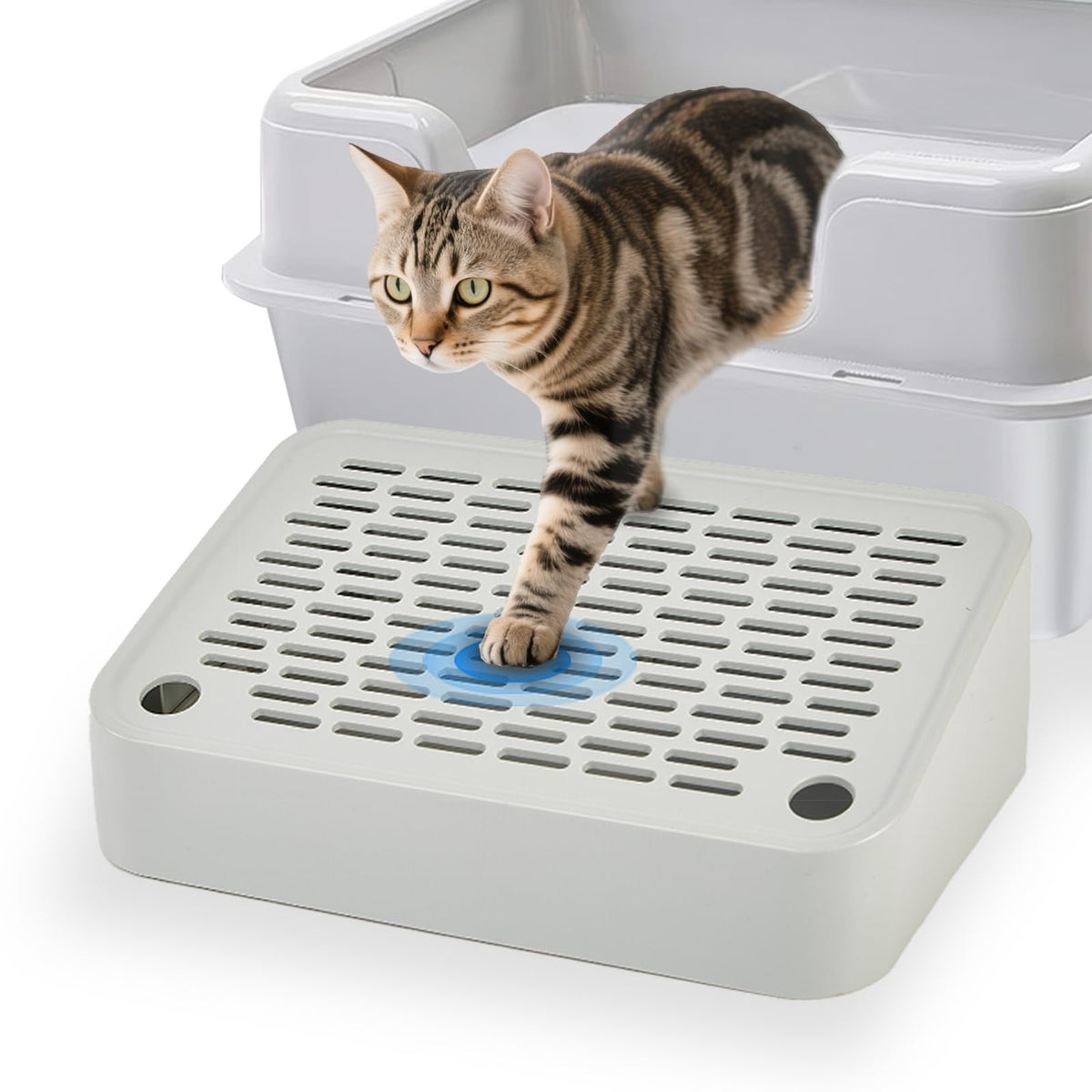 SpaceTime Elevated Cat Litter Mat Ramp aids easy entry for kittens and senior cats.